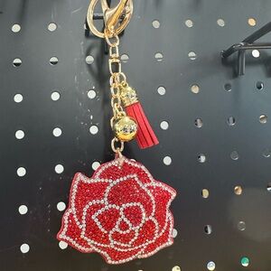 👉 Red Rhinestone Rose Bag Charm Keychain | Exact Item Shown